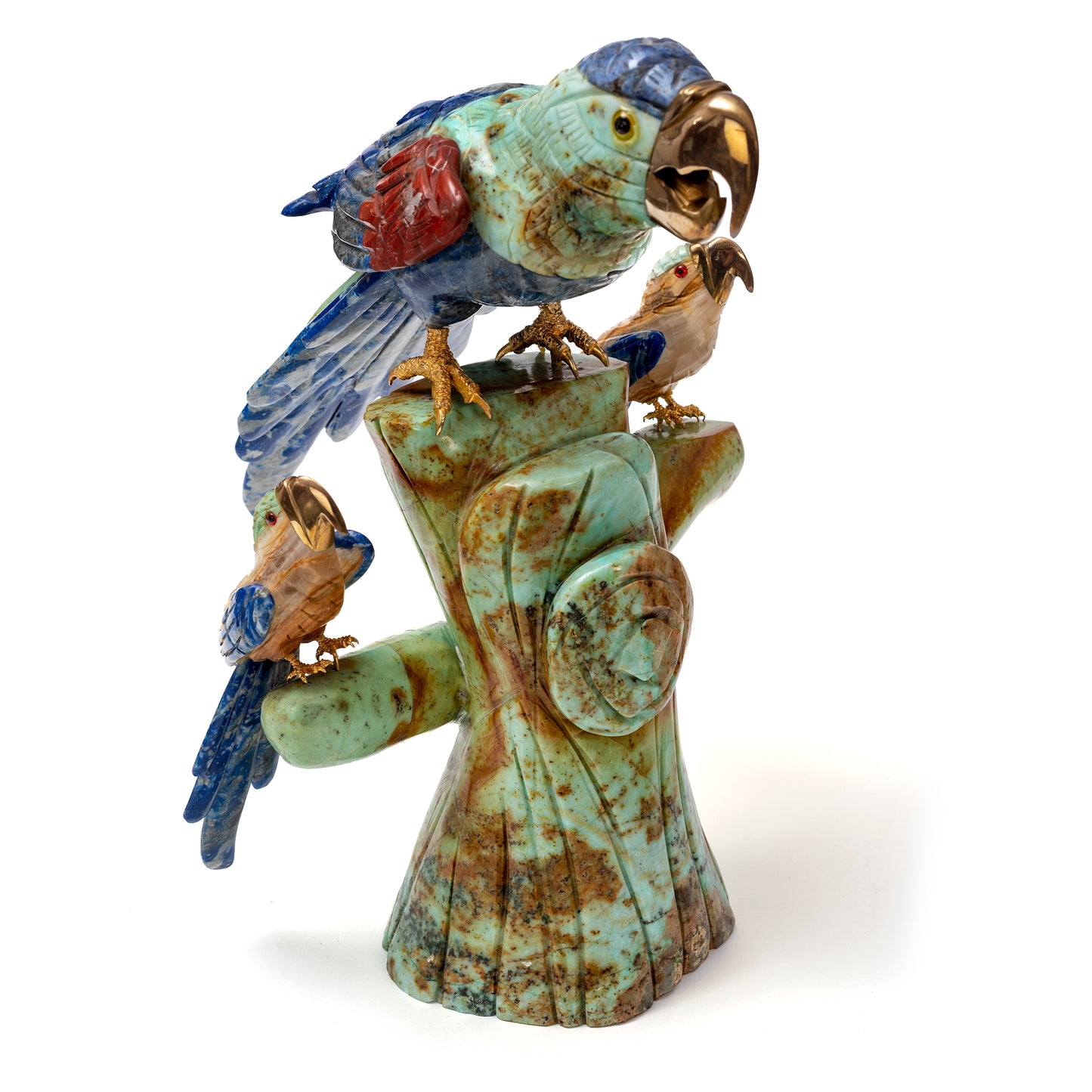 Lapis Lazuli Parrot Statue Trio
