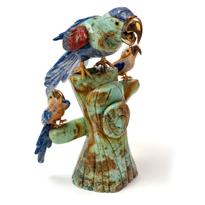 Lapis Lazuli Parrot Statue Trio