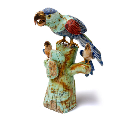 Lapis Lazuli Parrot Statue Trio