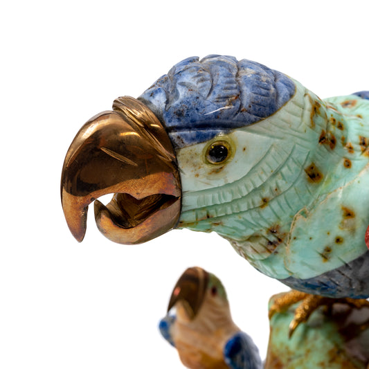 Lapis Lazuli Parrot Statue Trio