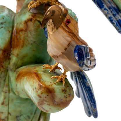Lapis Lazuli Parrot Statue Trio