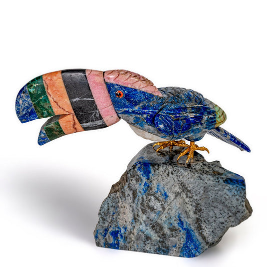 Lapis Lazuli Toucan Statue | Handcrafted Stone Decor